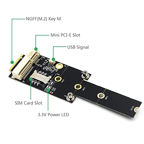 Adaptador Mini PCI-E a M.2 M Key tarjeta SIM ranura para módulo WiFi WWAN LTE 3