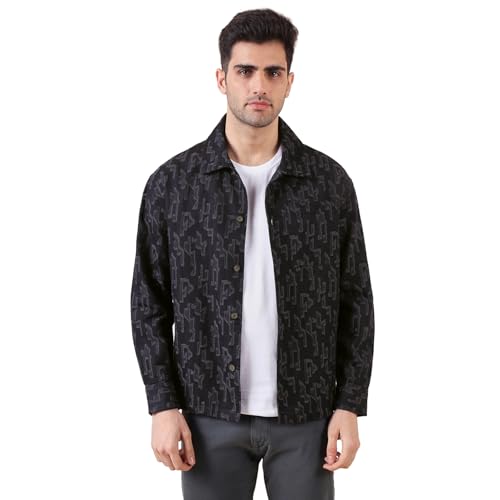 Image of Urban Scottish Men's Oversized Shacket, Cotton Jacquard, Long Sleeve Button Down Collared Shirt Jacket for Mens - Long Fit, Textured Fabric, Stylish Casual Outerwear