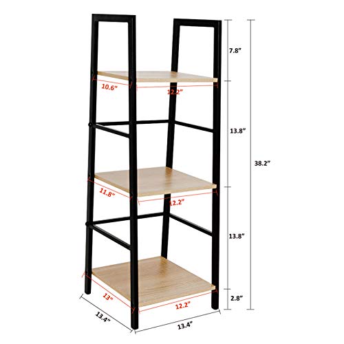 C-Hopetree Ladder Shelf Bookcase - 3 Tier Corner Display Bookshelf - Black Metal Frame
