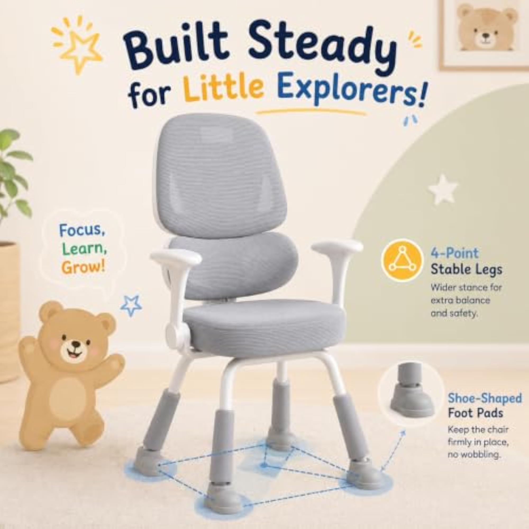 Ergonomic Kids Study Chair, Breathable Mesh Backrest