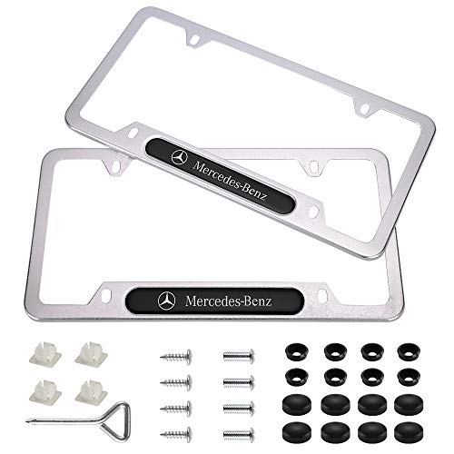 Wonderchef 2Pack Stainless Steel License Frame with for Mercedes-Benz,with Screw Caps Cover Set-Frosted Silver (for Mercedes-Benz)