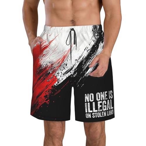 Board Shorts No-One-is-Illegal-On-Stolen-Land Mens Swim Trunks Quick Dry Swim Shorts Beach Short Swimwear with Pockets