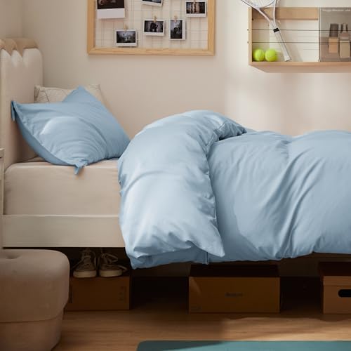 Image of Bedsure Twin /Twin XL Duvet Cover, Double Brushed Bedding Set, Baby Blue | For Kids & Adults, 68 inchx90 inch Comforter Cover, Hotel Luxury, All Season, Breathable, Easy Care, Lightweight, Zipper Closure