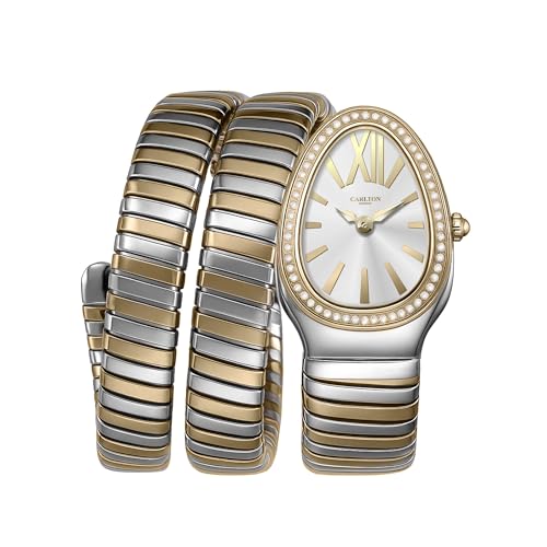 Image of Carlton London Women Charmer Analog Watch, Snake Design Bracelet, Stainless Steel Strap, Quartz Movement, 30M Water Resistant