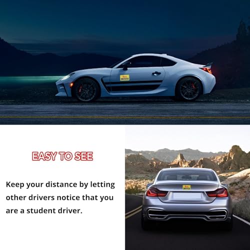 Image of 2 Pack Student Driver Magnet & New Driver Car Magnet - Removable Reflective Stickers No Residue, Automotive Safety Stickers, Magnetic Decal (Red /Black-New)