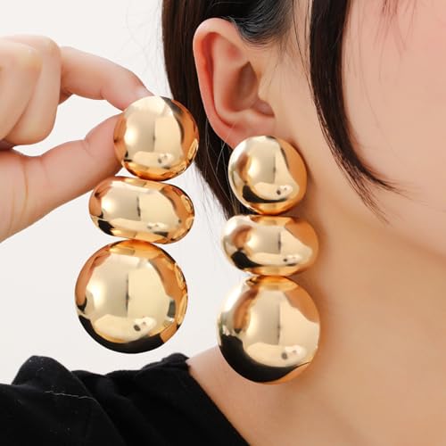 Chunky Gold Ball Earrings Large Trendy Statement Thick Dangle Oversized Modern Elegant Versatile Bold Ball Dainty Everyday Party Earring for Women3