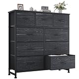 OLIXIS 9 Drawer Storage Dresser with Wood Top - Wide Fabric Chest Organizer for Bedroom, Closet, Living Room,Tower Cabinet, TV Stand, Hallway Entryway Furniture,Black Wood Grain