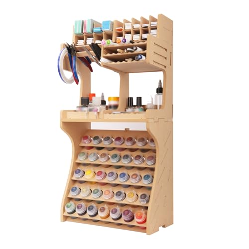 Image of Bucasso Plastic Model Paint Rack Model Tool Organizer MDF Material Paint Rack Scissors /Tweezers /Paint Storage All-in-One Model Workbench Assembly Plastic Model Building Storage GK SY