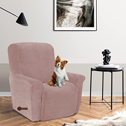 Asnomy Recliner Chair Covers Lazy Boy Recliner Covers With Pockets Stretch Velvet Couch Cover Slipcover 1-Piece Furniture Protector For Dogs Cats(Recliner,Pink) #TOP1