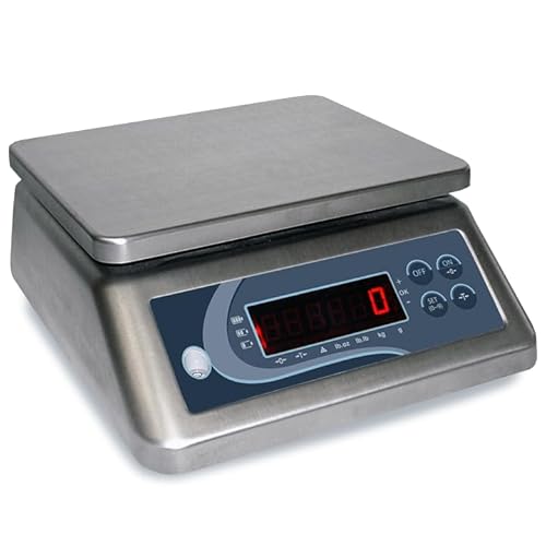 MBH – Balanza profesional INOX doble pantalla capacidad 15 kg/resolución 1 g para hostelería. Báscula cocina industrial de acero inoxidable, resistente al agua IP67, para panadería y pastelería.