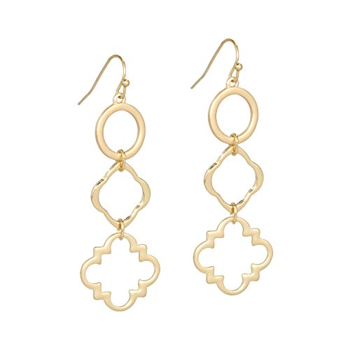Pomina Lightweight Geometric Dangle Earrings Matte Gold Circle Quatrefoil Linked Dangle Drop Earrings for Women Teen Girls (Gold)