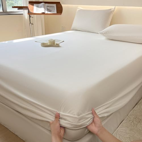 Highdi Fitted Sheets Bedding Sheets Deep Pocket 20cm 26cm Bottom Sheet, Ultra Soft Easy Care Fade Resistant King Size Bed (150x200cm+26cm,Pearl White)