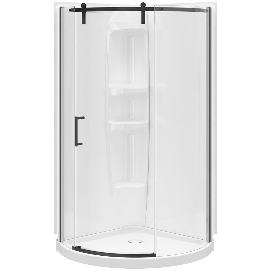 MAAX 36'' x 36'' x 78'' Outback Round Shower Door & Base - Clear Glass & Matte Black Trim, Left Hand Opening, Units