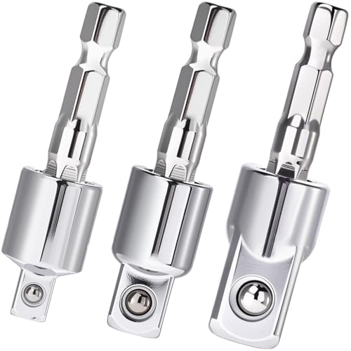OIIKI 3 Pack 1/2, 3/8, 1/4 inch Square Socket Adapter Bit Set, 360 Rotatable Impact Driver Power Bits for Automotive DIY-1/4 Hex Shank – 3 Sizes