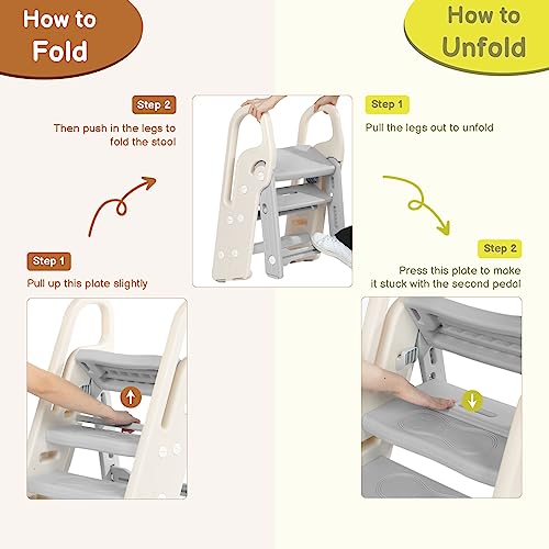 Onasti Foldable Step Stool For Bathroom Sink, Adjustable 3 Step Stool For Kids Toilet Potty Training Stool With Handles, Child Kitchen Counter Stool Helper, Plastic Ladder For Toddlers Grey thumb #7