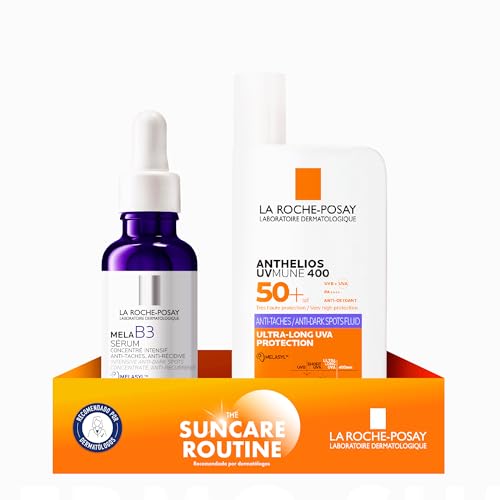 Rutina de Verano Anti-Manchas La Roche Posay, Protector Solar Anti-Manchas SPF 50+ Fluido Invisible Anthelios UV-MUNE 400, 50ml + Sérum Mela B3, Despigmentante, Antimanchas con Melasyl y Niacinamida