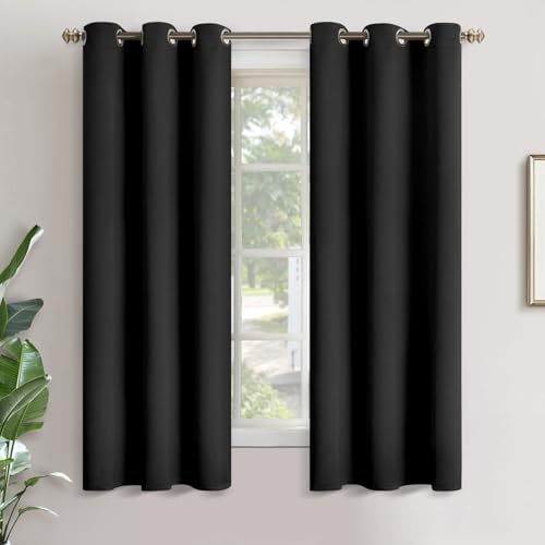Image of YoungsTex Blackout Curtains 63 Inch Length for Bedroom - Thermal Insulated with Grommet Room Darkening Small Window Drapes for Kitchen Bathroom, 2 Panels, 34 x 63 Inch, Black