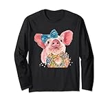 Süßes Lustiges Witziges Schwein mit Donut Shirt Geschenk Langarmshirt