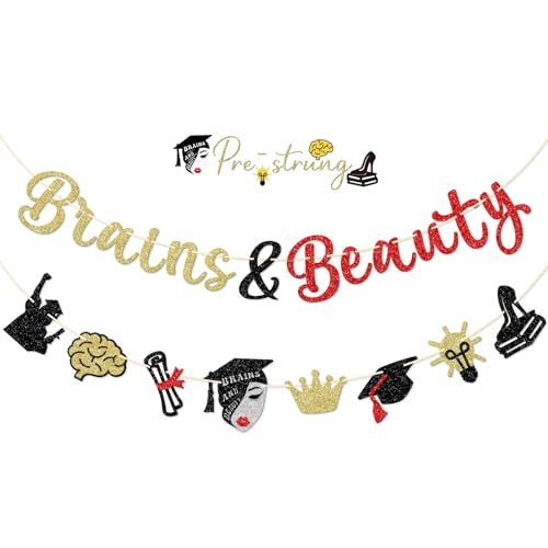 Brains And Beauty Banner, Pre-strung Graduation Banner, Graduation Party Decorations for Graduation Girls, Graduation Woman