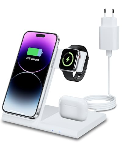 3 in 1 Caricatore Wireless per iPhone 11/12/13/14/15/XS/X/8 serie, A-pple Watch...