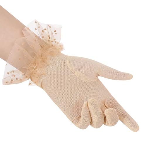 Women's Short Lace Tulle Sheer Mesh Gloves Opera Tea Party Gloves for Wedding Bridal Prom Banquet Costume2