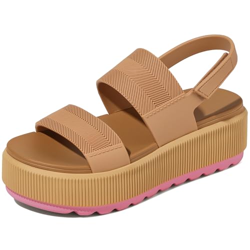 Platform Water Sandals for Women Chunky Lug Sole Beach Sandals,Brown,7