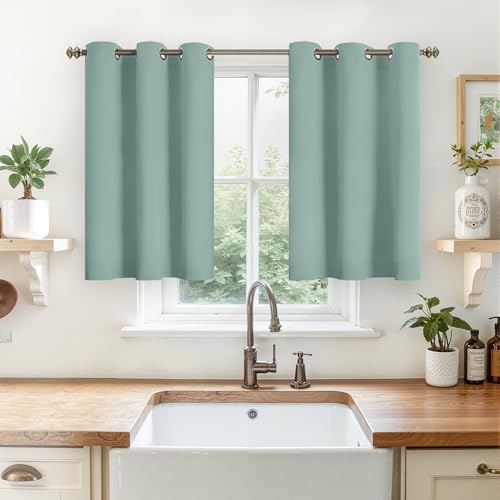 Image of YoungsTex Sage Green Kitchen Window Curtains 36 Inches Long - Short Thermal Insulated Drapes with Grommet Darkening Privacy for Cafe Bathroom Windows, 2 Panels, 42 x 36 Inch