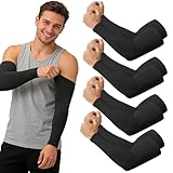SEANSELO 4 Paar UV-Schutz Kompressionsarmlinge, Tattoo Abdeckung, Kühlende Sport Armlinge für Fußball, Golf & Volleyball, Herren Damen (4 Schwarz)