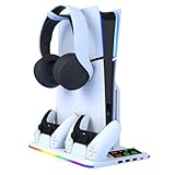 NOVAKA Soporte para PS5/Slim/Pro,Cargador PS5 con 3*USB 1*Type-C, Vertical Ventiladores de Refrigeración y Estación de...