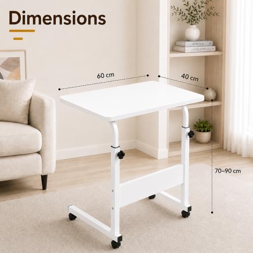 Image of Ant Esports Bravo LT400 Multipurpose Height Adjustable Laptop Table with Wheels, Rolling Computer Desk, Portable Study Table, Home Office Desk, Mobile Workstation, White Top with White Metal Frame