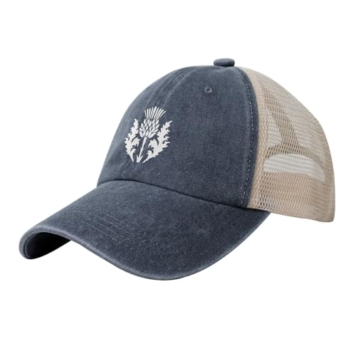 Generic Scottish Thistle Flower Mesh Hat for Men Women Washed Cotton Soft Mesh Trucker Hats Navy Blue Trendy Baseball Cap