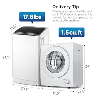 ROVSUN 17.8LBS Full Automatic Washing Machine and 1.5CuFt Portable Clothes Dryer Set, Compact Laundry Washer and Dryer Combo Set with Stainless Steel Inner Tub, for Apartment, Dorms, Home