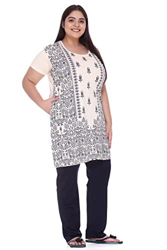 Image of In Love Women's Plus Size Printed Cotton Night Suit Set Short Sleeve | Cotton fabric - soft night suit set for sleepwear and home comfort