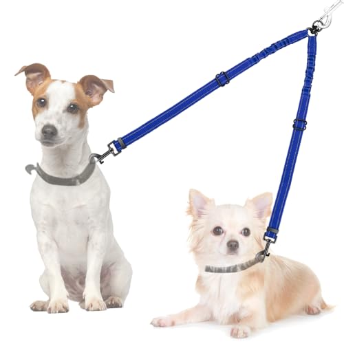 AUTOWT Double Dog Leash, No Tangle 360°Swivel Rotation Reflective Lead Attachment Adjustable Length Dual Two Dogs Lead Splitter, Comfortable Shock Absorbing Walking Training for 2 Dogs