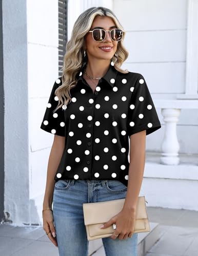Image of Zeagoo Button Down Shirts for Women Short Sleeve Collared Tops Dressy Casual V Neck Blouses