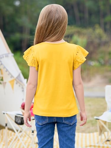Image of Imily Bela Girls Ruffle Sleeve Shirts Crewneck Eyelet Tops 4-15 Years | Cute summer casual blouse, Soft breathable eyelet fabric with ruffle sleeves, Comfortable daily shirts for kids