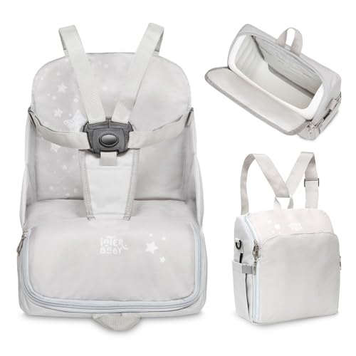 Interbaby   Trona Elevador Pórtatil para Bebé   Asiento para Bebé   Convertible en Mochila o Bolso   Plegable, Ligero y con Asa regulable para transportarlo   Estrellas Gris