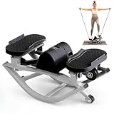 Flexella Rock Stepper for Exercise at Home, Lateral Rocking Stepper with Digital Counter & Resistance Bands, 330 LBS Weight Capacity & Low Impact, Ski Machine Full Body Workout Equipment (Grey)