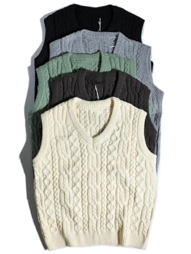 Men's V-Neck Sleeveless Knit Vest Casual Thick Computer Knitted Warm Vintage Sweater4