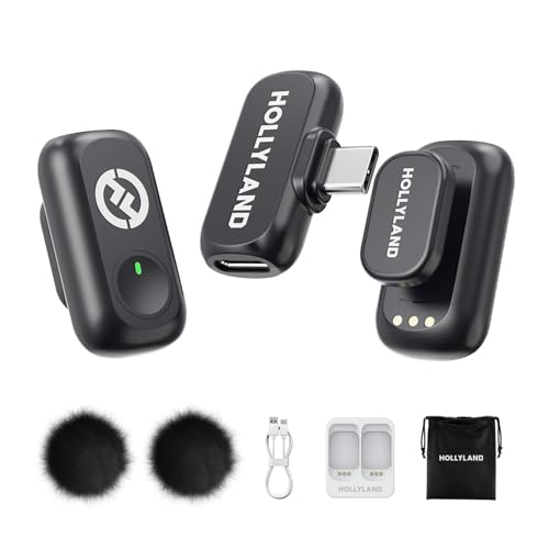 Hollyland Lark A1 Wireless Microphone for iPhone & Android, 48kHz/24-bit Studio Audio, 3-Level Noise Cancellation, 200m Range, Magnetic Mini Mic for Video Recording & Live Streaming (2TX + USB-C RX)