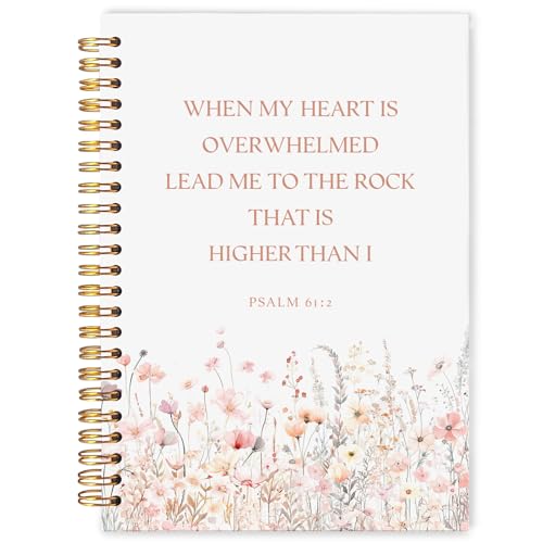 Cadeau chrétien femme : Carnet de notes biblique floral Psaume 61:2 à spirale