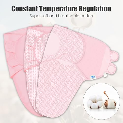 Image of SWEET DOLPHIN 3-Pack Baby Swaddle Sleep Sacks - Newborn Swaddle Blanket with Soft Cotton - Ergonomic Wrap for Boys and Girls, 0-3 Months, Pink