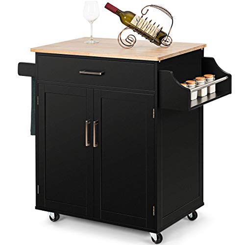 Giantex Rolling Kitchen Island Cart with Spice & Towel Racks, Wood Kitchen Trolley