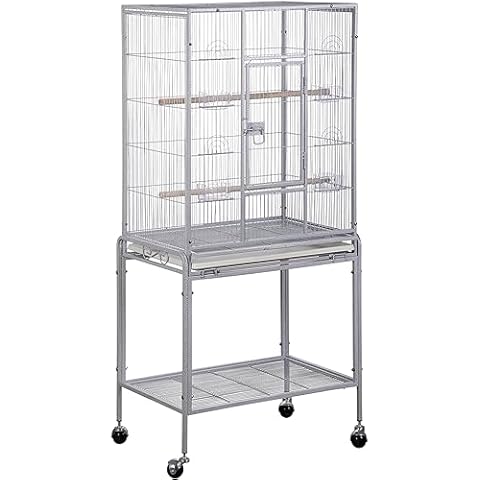 Epetlover 53 Inch Height Wrought Iron Standing Parrot Large Flight Bird Cage with Rolling Stand Birdcages for Parakeet Cockatiel Conure Lovebird Finch, White Cover