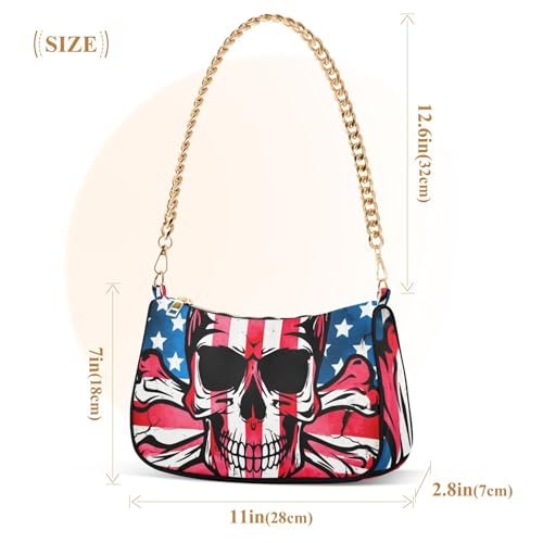 Grunge American Flag Skull Colorful Shoulder Bag for Women Casual Hobo Purse Pattern Medium Handbag Tote Zipper Closure3