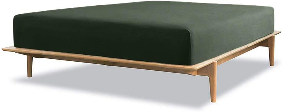 mixinni Luxury Ultra Soft and Comfortable Fitted Sheet Cotton Solid Green Bed Sheet 15" Deep Pocket King Size-(Only 1 Army Green Fitted Sheet)