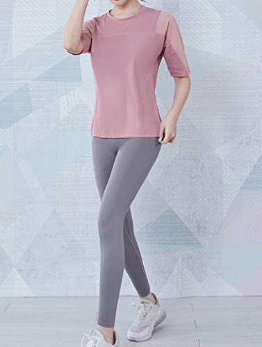 Red Plume Camiseta feminina atlética de manga curta com absorção de umidade, secagem rápida, ioga, g