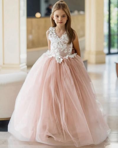 Tulle Flower Girl Dresses for Wedding Lace Applique Princess Pageant Party Ball Gown First Communion Dresses with Bow3