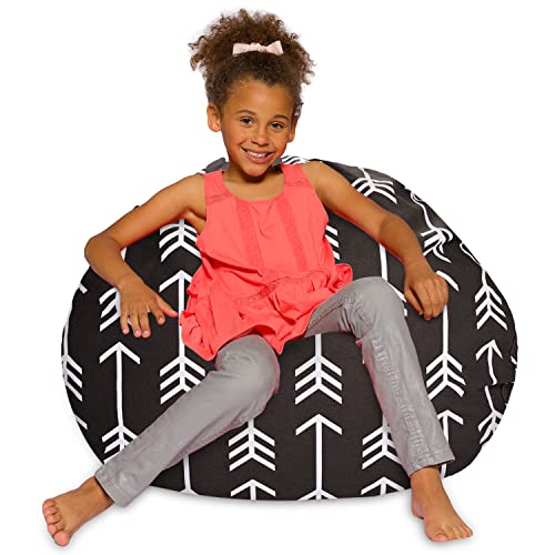 Posh Creations Bean Bag Chair for Kids, Teens, and Adults Includes Removable and Machine Washable Cover, Canvas White Arrows on Gray, 38in - Large