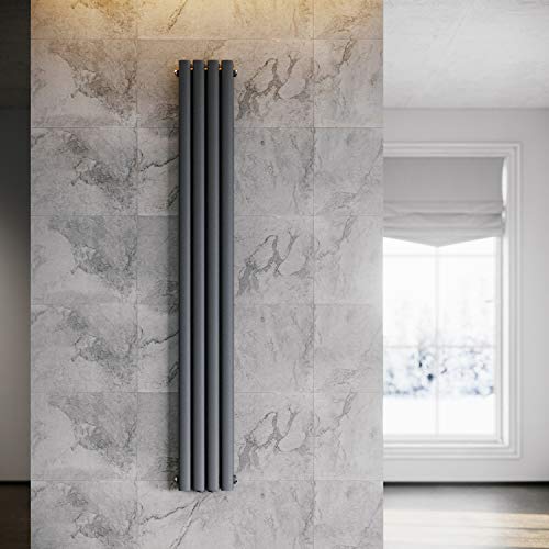 ELEGANT Radiateur Moderne Vertical Anthracite 1800x236mm Design Radiateur Panneau Tubes Double Couche Radiateur Plat Raccordement Central Chauffage